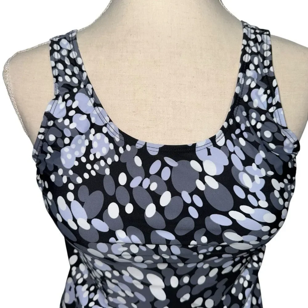 Women's Black White Blue polka dot Patterned Swim Top two piece Sleeveless M
